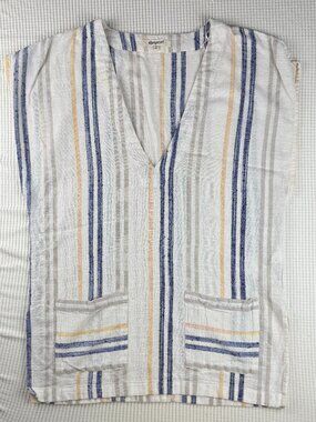 Rip Curl Striped Cotton Gauze V-Neck Beach Coverup Top Tunic Medium
